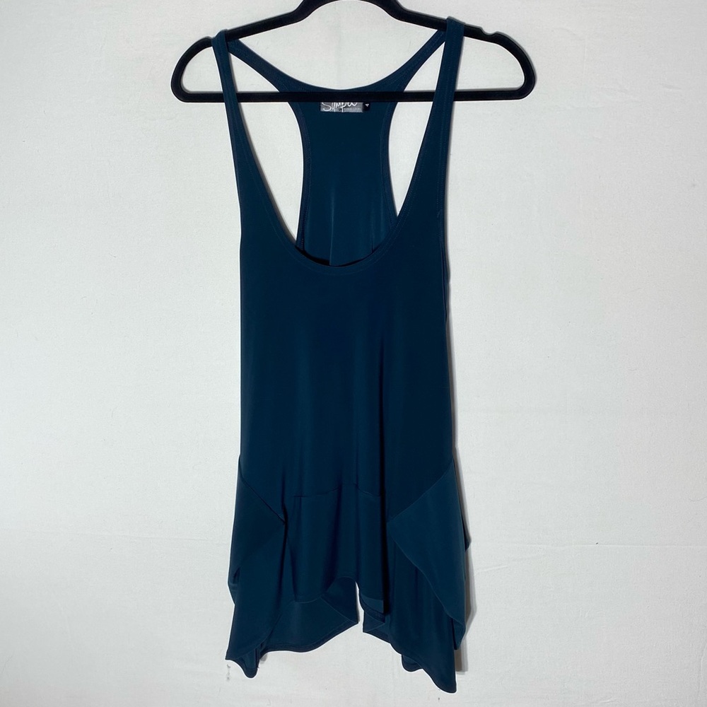 Sympli Dark Blue Sleeveless Stretchy Wrinkle Resistant Tunic Tank Top 4